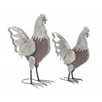 Decmode Set of 2 Farmhouse Iron and Fir Wood Rooster Sculptures, Gray   566923417